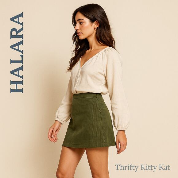Halara High Waisted 2 in 1 Corduroy A Line Mini Skort Icy Bamboo Green XS NWT - Picture 3 of 10